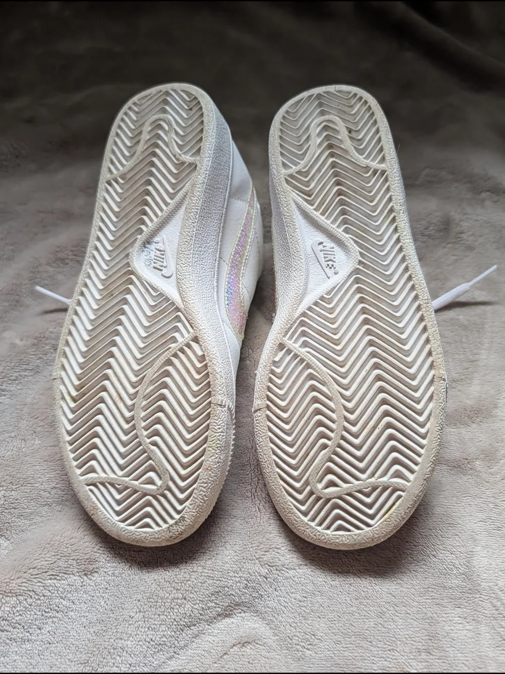 Nike Kid’s White Sneakers with Iridescent Swoosh
